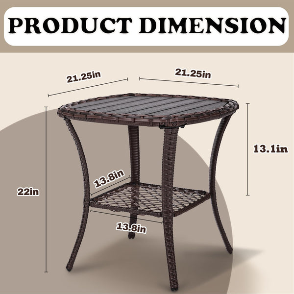 Outdoor Wicker Patio Side Table with 2-Tier Storage