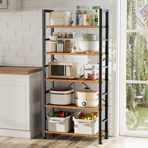 5-Tier Metal & Wood Bookcase with Adjustable Shelves