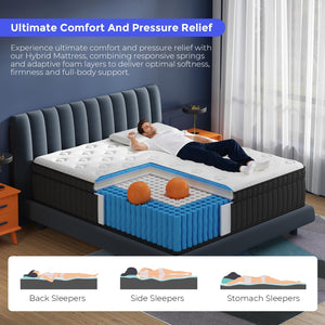 Queen Hybrid Mattress 10 Inch – Pillow Top, Pocket Spring & Memory Foam