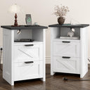 Farmhouse Nightstand Set of 2 with Charging Station & Drawers