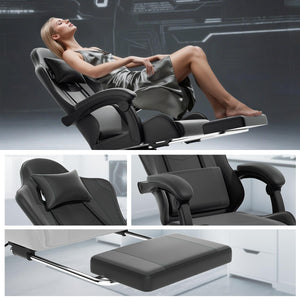 Ergonomic Gaming Chair with Footrest, Headrest & Lumbar Support