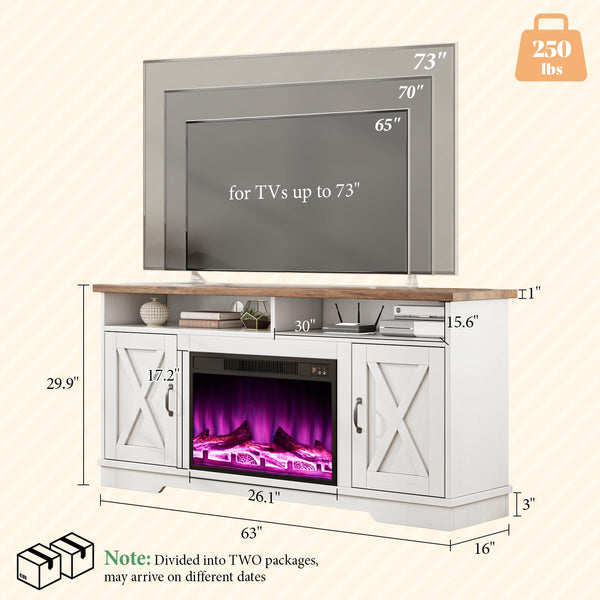 5-Piece Farmhouse Living Room Table Set with Electric Fireplace