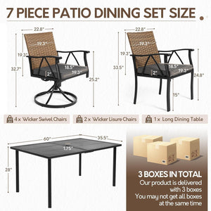 7-Piece Outdoor Patio Dining Set with Swivel Chairs & Umbrella Hole Table