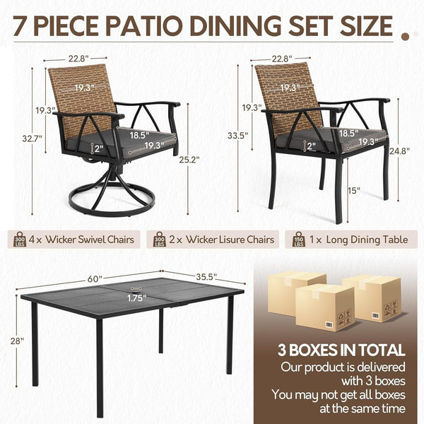 7-Piece Outdoor Patio Dining Set with Swivel Chairs & Umbrella Hole Table