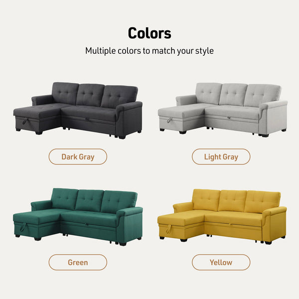 Convertible L-Shaped Sectional Sleeper Sofa with Storage Chaise