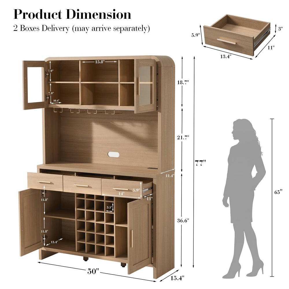 77" Kitchen Pantry Cabinet with Charging Station & LED Lights
