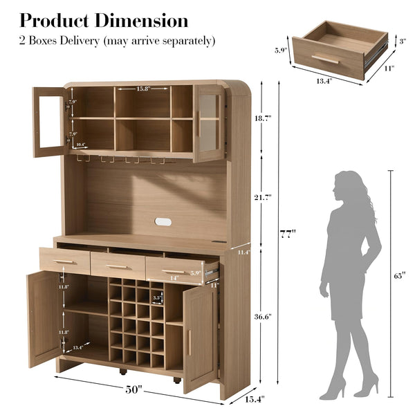 77" Bar Cabinet with Wine Rack & LED Lights