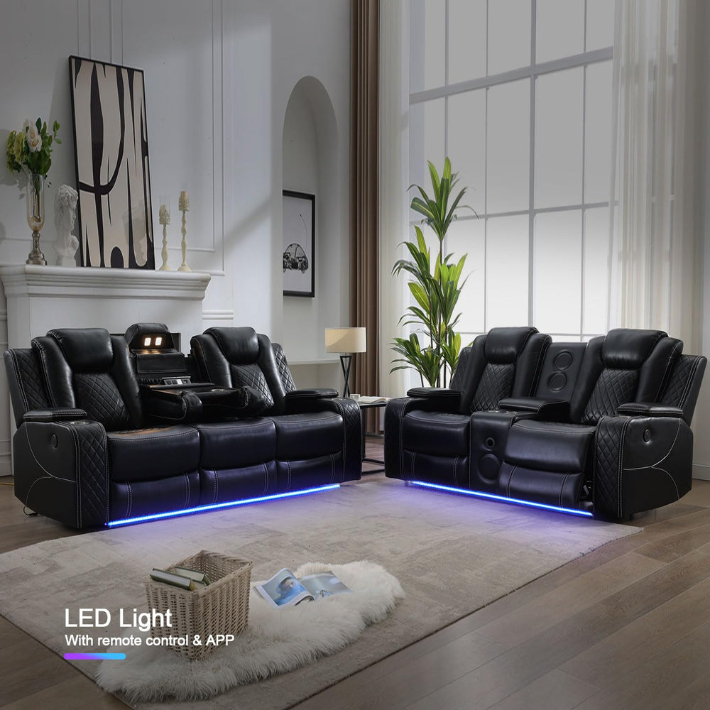 Power Reclining Sofa Set with LED & Bluetooth