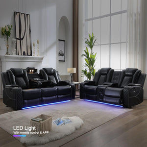 Power Reclining Sofa Set with LED & Bluetooth