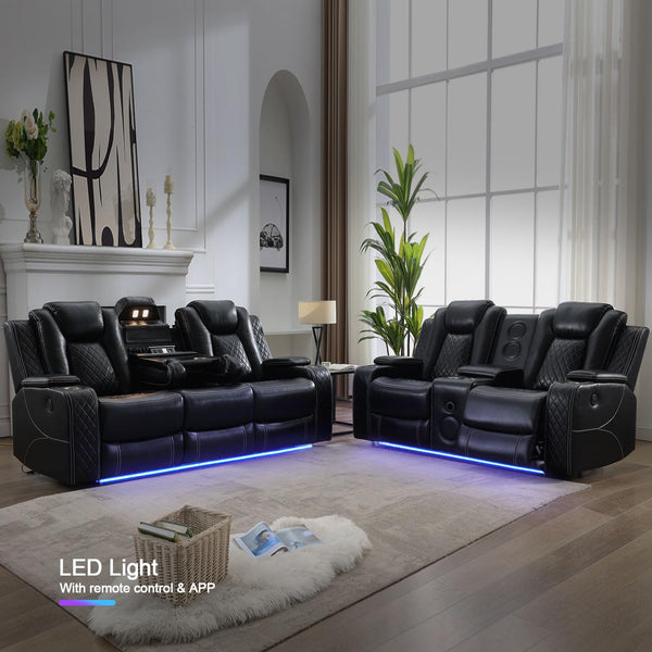 Power Reclining Sofa Set with LED & Bluetooth