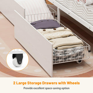 Twin XL Over Twin XL Metal Bunk Bed with LED Lights & Storage Drawers