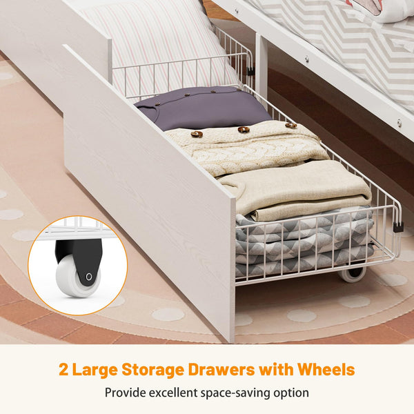 Twin XL Over Twin XL Metal Bunk Bed with LED Lights & Storage Drawers