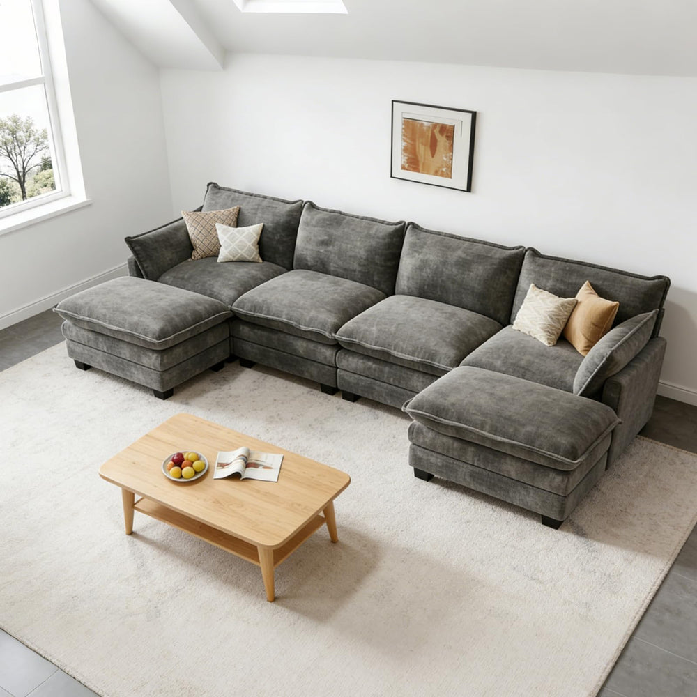 Modular U-Shaped Sectional Sofa with Movable Ottoman