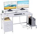 47" Computer Desk with File Cabinet, Power Outlets & Monitor Stands
