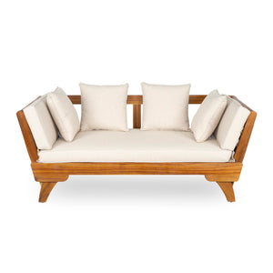 Convertible Outdoor Daybed Sofa – 3-Seater Acacia Wood Patio Couch