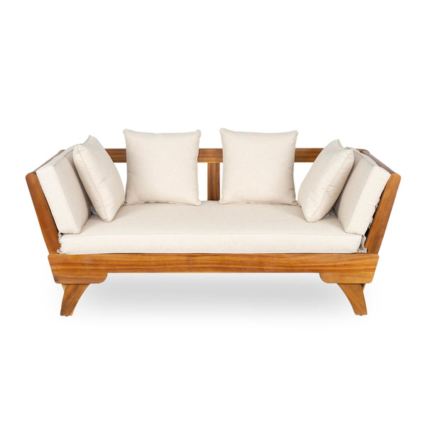 Convertible Outdoor Daybed Sofa – 3-Seater Acacia Wood Patio Couch