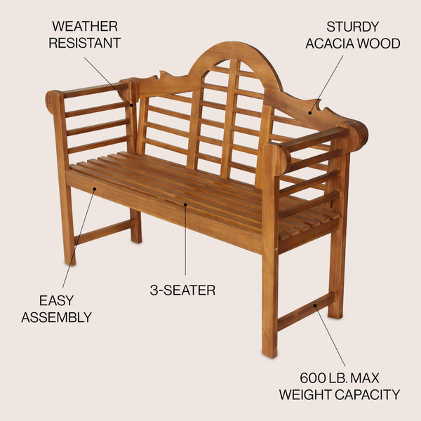 3-Seat Arched Acacia Wood Outdoor Garden Bench