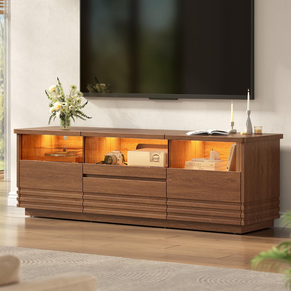 63" Fluted TV Stand with Projector Platform & LED Storage
