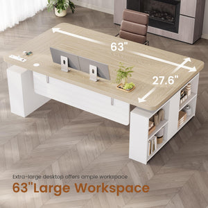 63" Electric Standing Desk with Storage & Power Outlets