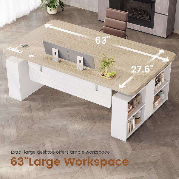 63" Electric Standing Desk with Storage & Power Outlets