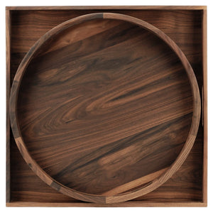 Walnut Wood Serving Tray Set of 2 with Handles