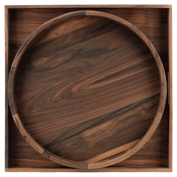 Walnut Wood Serving Tray Set of 2 with Handles