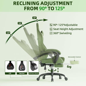 Velvet Gaming Chair with Footrest & Massage Lumbar
