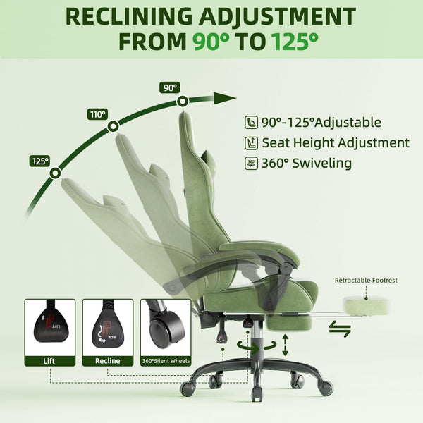Velvet Gaming Chair with Footrest & Massage Lumbar