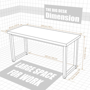59-Inch Large Office Desk with Metal Frame and Thick Desktop