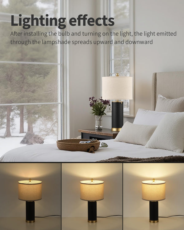 PU Leather Table Lamp Set of 2 with Beige Fabric Shade