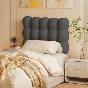 Queen Upholstered Headboard – Cloud-Shaped, Adjustable Height, Teddy Fleece, Grey