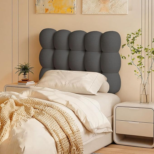Queen Upholstered Headboard – Cloud-Shaped, Adjustable Height, Teddy Fleece, Grey