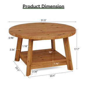 Round Solid Wood Coffee Table with Storage Shelf