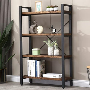 Industrial Wood & Metal Bookshelf – Multi-Tier Etagere Bookcase