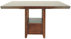 Counter Height Extension Dining Table with Shelf — Medium Brown