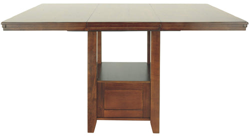 Counter Height Extension Dining Table with Shelf — Medium Brown
