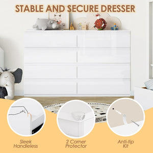 8-Drawer White Wood Dresser with Storage