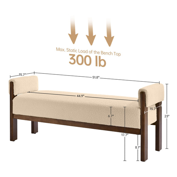 Upholstered End of Bed Bench with Arms & Solid Wood Frame