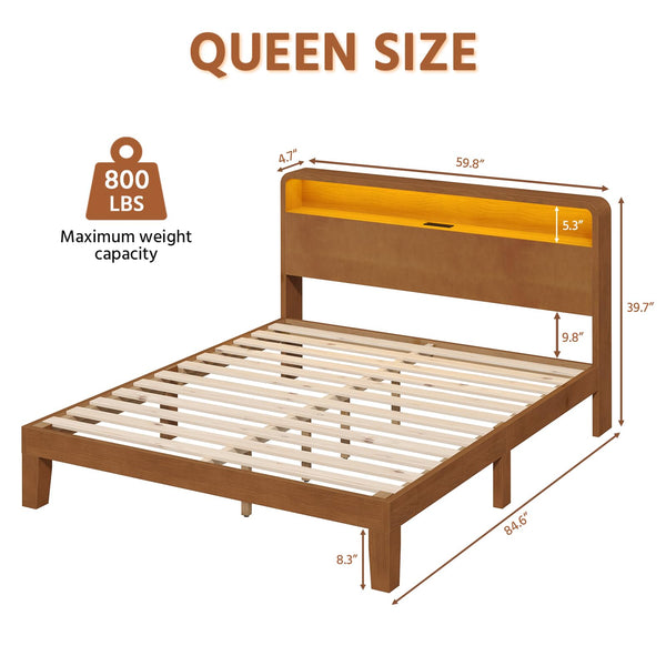 Queen Platform Bed Frame with RGB LED Headboard