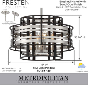 4-Light Pendant – Brushed Nickel & Sand Coal Finish