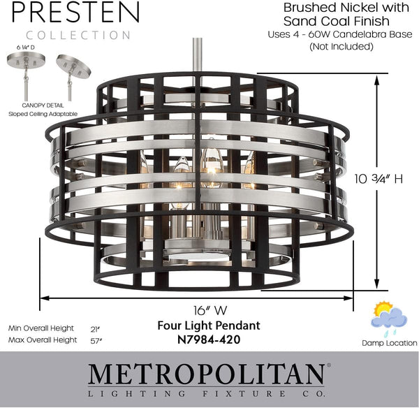 4-Light Pendant – Brushed Nickel & Sand Coal Finish