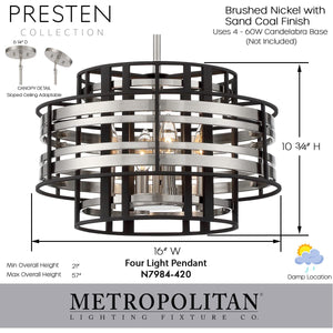 4-Light Pendant – Brushed Nickel & Sand Coal Finish