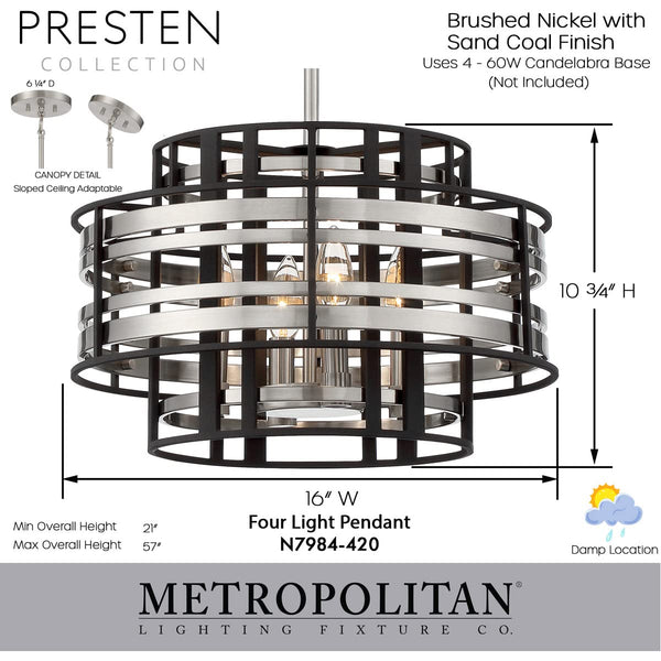 4-Light Pendant – Brushed Nickel & Sand Coal Finish