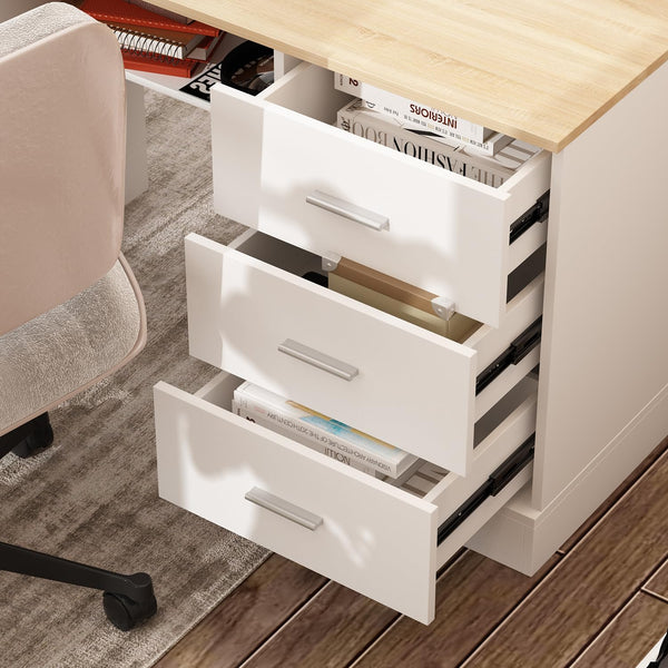 L-Shaped Electric Standing Desk with Drawers and Shelves, 63"