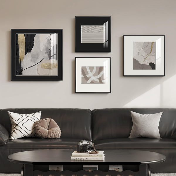Framed Abstract Wall Art Set of 4 – Black & White Canvas Prints