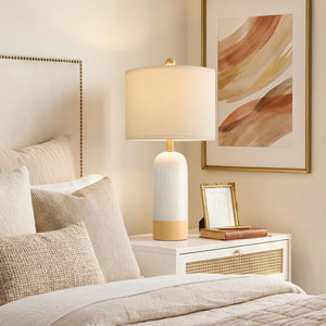 PoKat 24'' White Ceramic Table Lamps Set of 2, Farmhouse Bedside Lamps for Bedroom, Modern Nightstand Lamps for Living Room, Boho Rustic Table Lamps for Office Entryway Hallway, White & Earthy Yellow