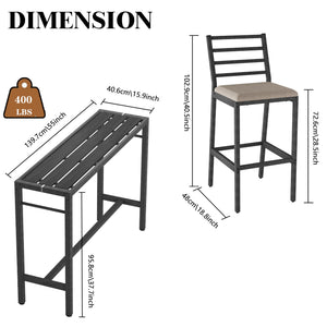 3-Piece Metal High Top Outdoor Bar Set with 2 Cushioned Bar Stools
