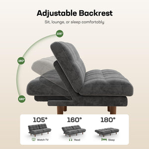 Convertible Futon Sofa Bed with Adjustable Backrest – Grey Corduroy