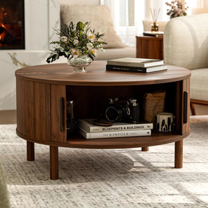 Round Coffee Table with Sliding Doors