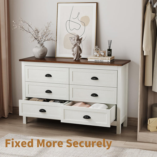 6-Drawer White Dresser with Black Handles